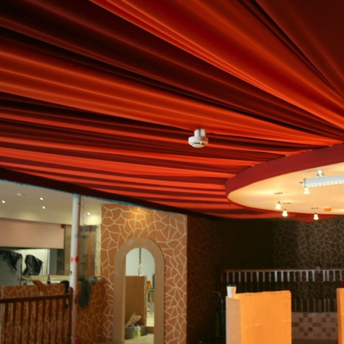 bespoke ceiling treatment to restaurant - fabric ceiling