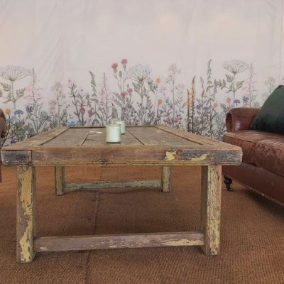 Botanical wall linings behind chill out furniture