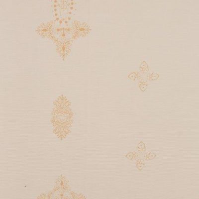An image of marquee wall linings with a plain ivory background and printed ochre motif